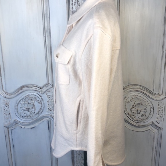 OAK & FORT Thick Rayon Wool Blend Long Sleeve Pointed Collar Button Down Shacket - Picture 8 of 15